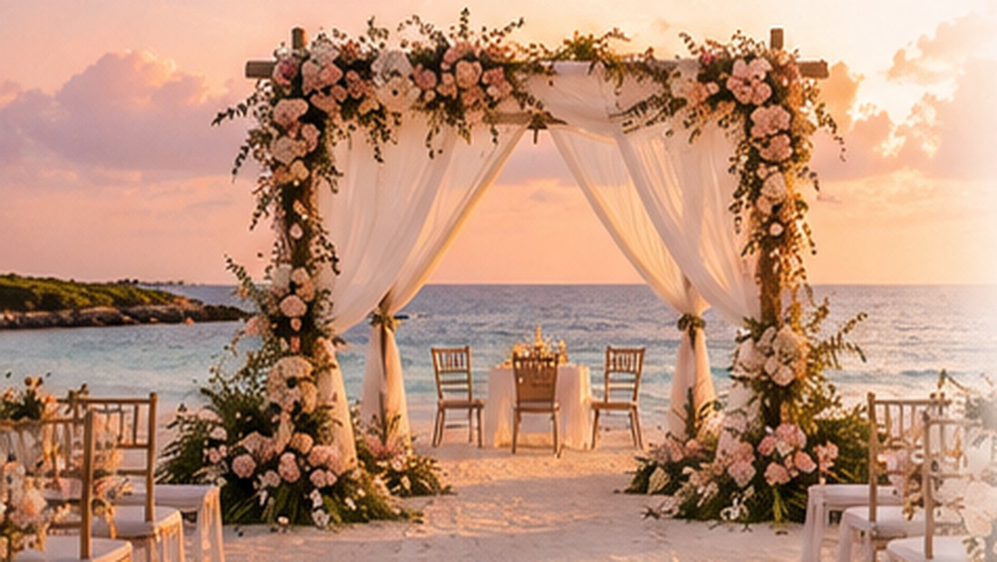 Romantic destination wedding ceremony overlooking the ocean