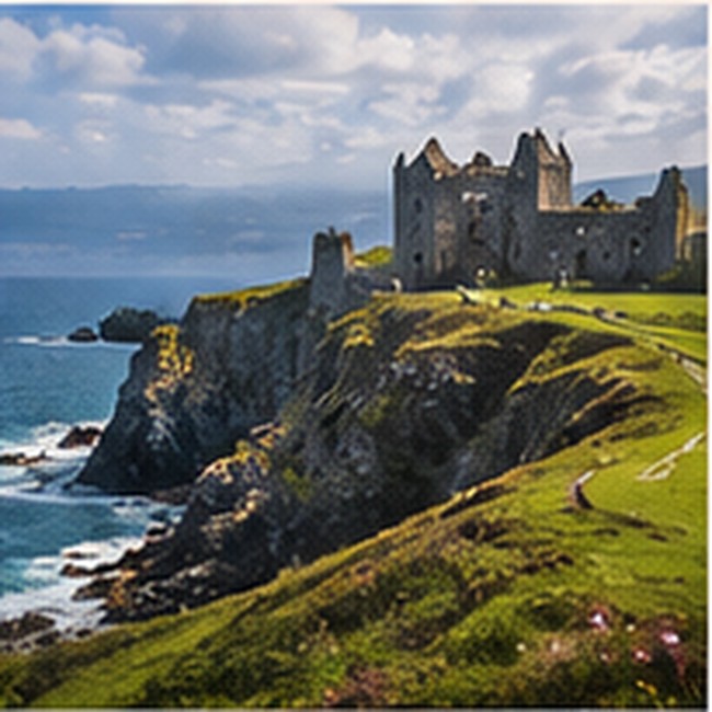 Dramatic Irish coastline and historic castle